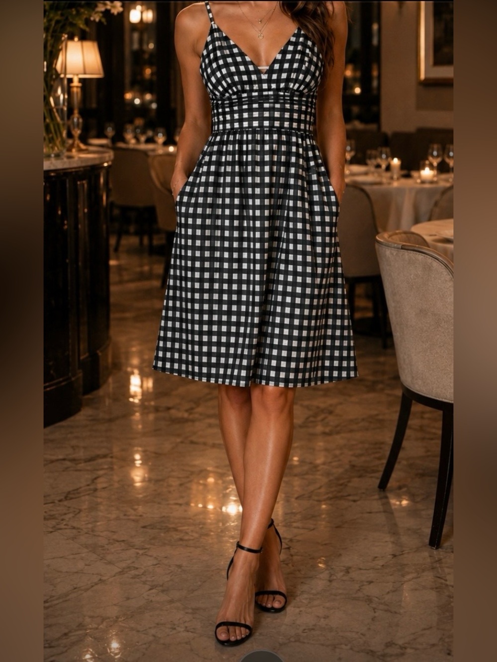 Banana Republic Black and White Checked Summer Dress size 6 Small
